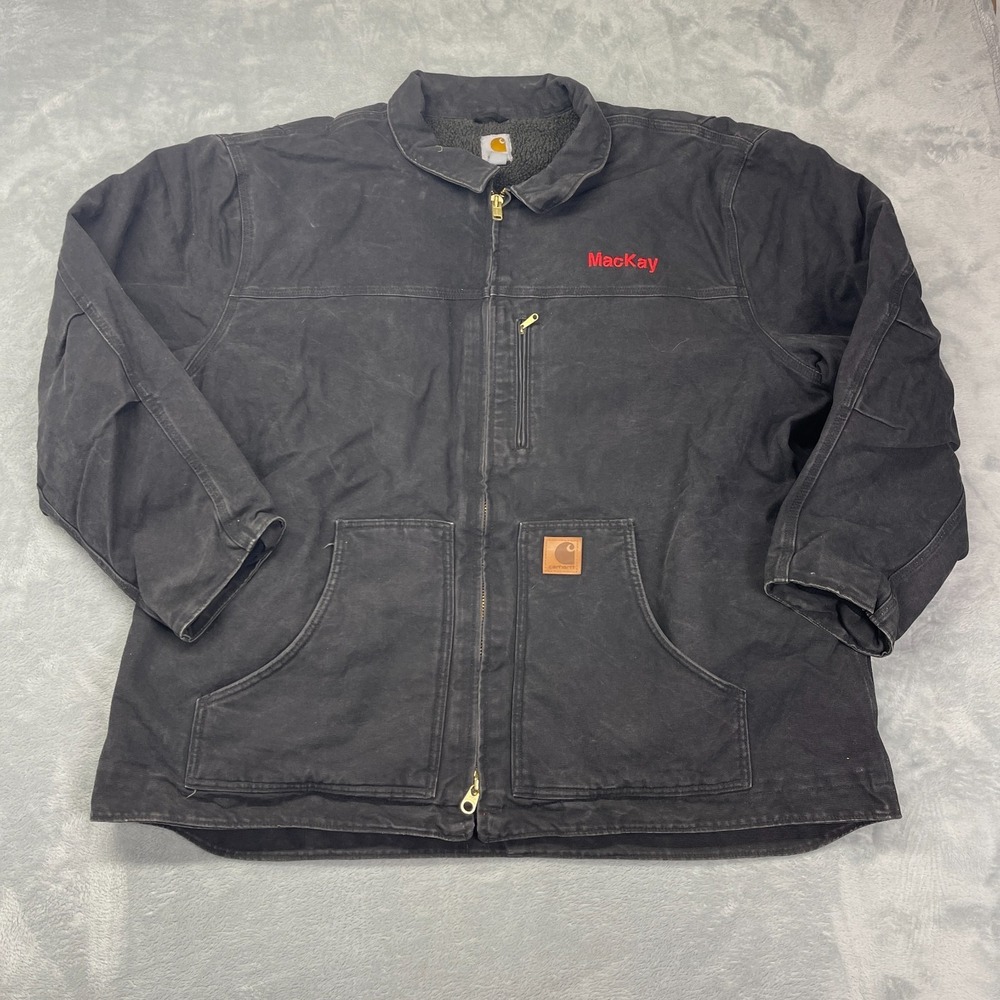Carhartt Mackay Work Jacket Mens 3XL‎ Dark Gray Sherpa Lined Loose Fit Full Zip